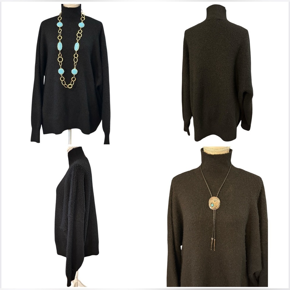 Topshop Black Oversized Comfy Turtleneck Sweater Size Small but will fit XL - Picture 2 of 13